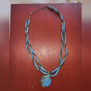 Blue Braided Pendant Necklace